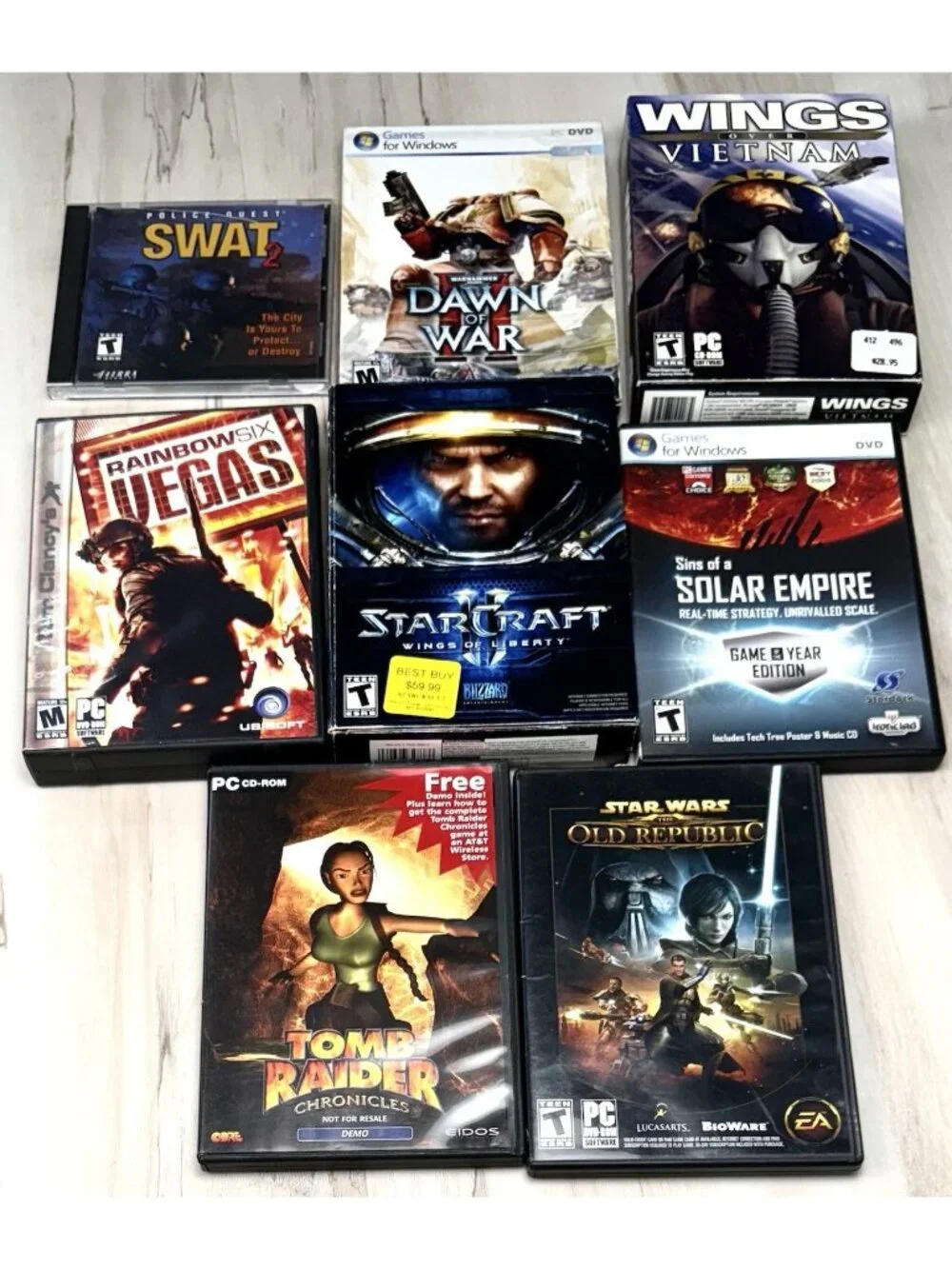 Lot 9 Windows PC Games Dawn of War Rainbow Six StarCraft Star Wars Swat 2 Wings